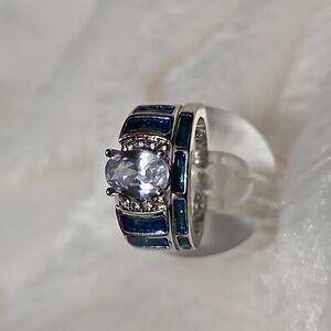 Beautiful Blue White Saphire Engagement Ring 925 Silver Bridal Wedding Ring